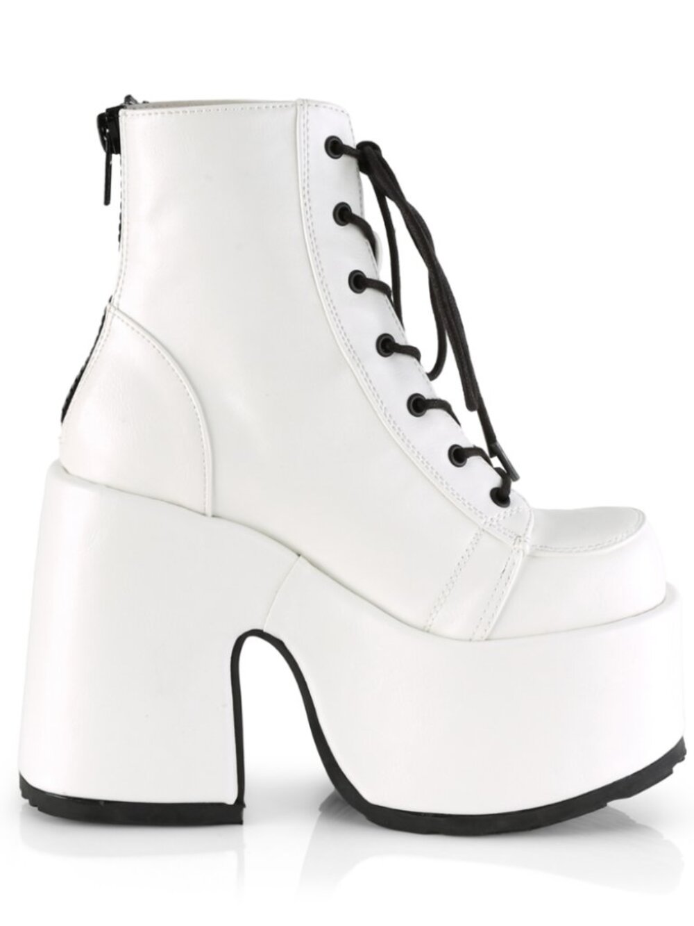 5" Chunky Heel Platform Lace-Up Ankle Boot with White Vegan Leather